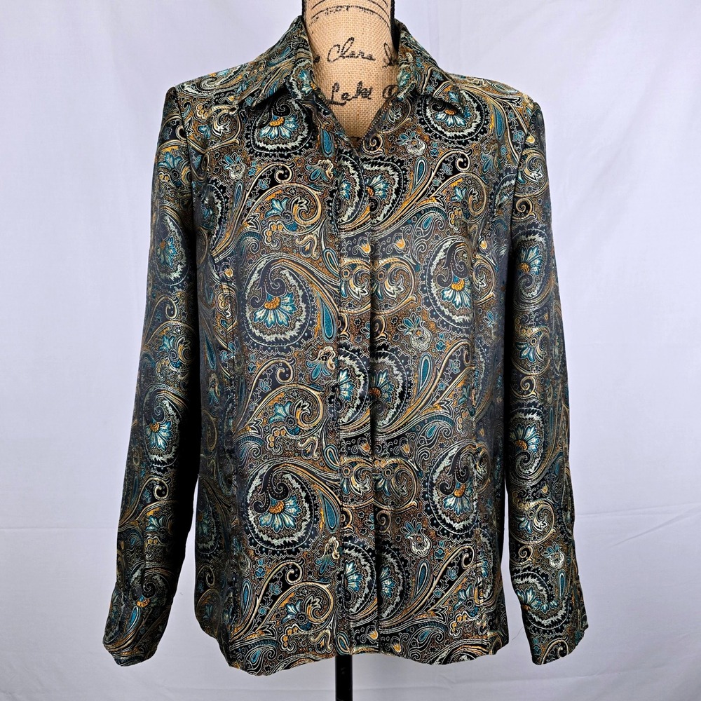 Beautiful Brownstone Studio Paisley Print Blazer Jacket‎ Zipper Front XL - Picture 2 of 16